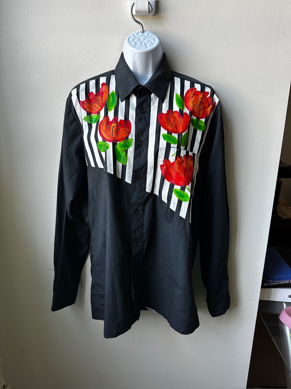 VTG Hand Painted Art Deco Floral Button Up Shirt Oversized Unisex Blouse